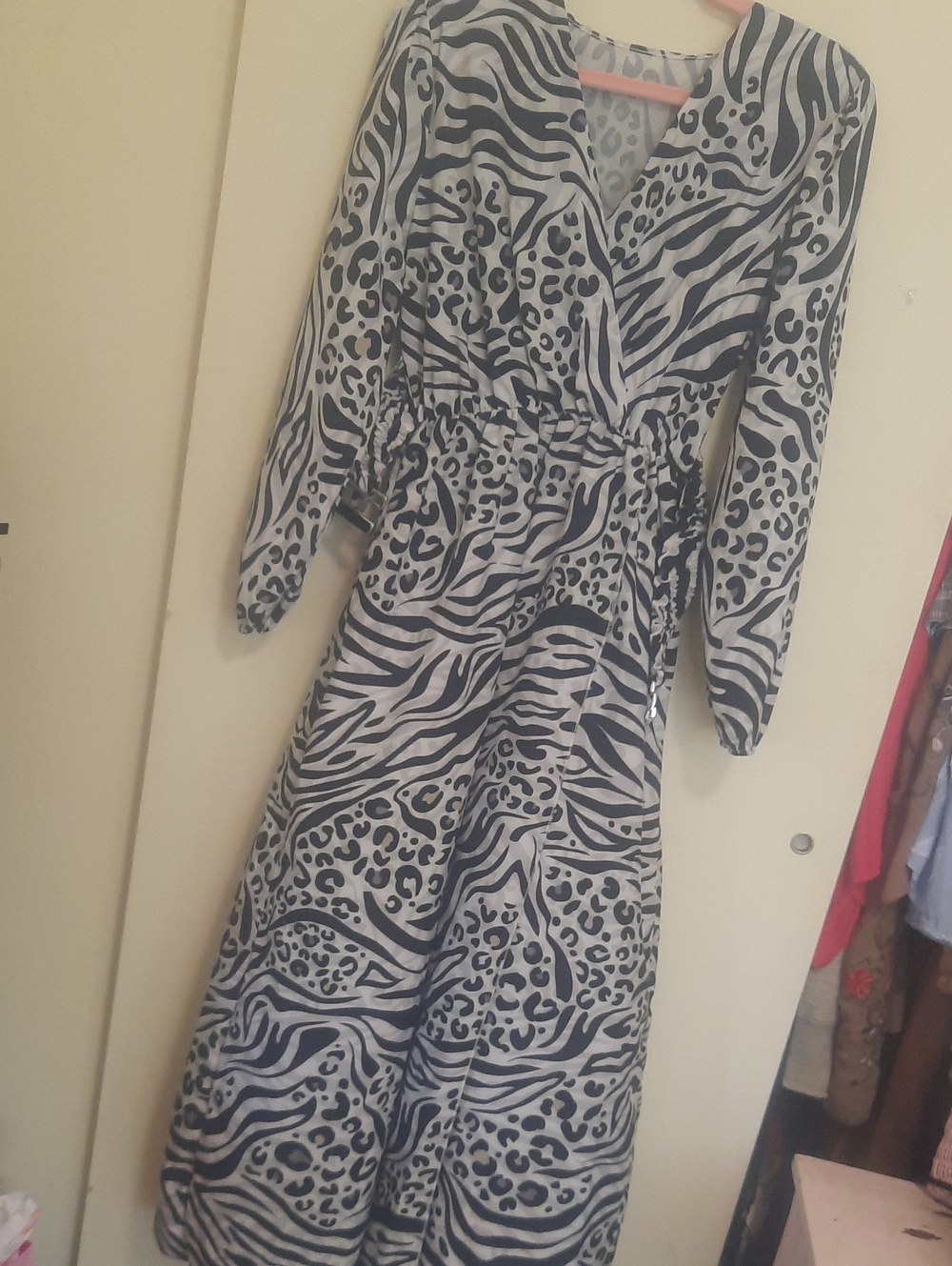 Black & White Animal Print Wrap Dress
